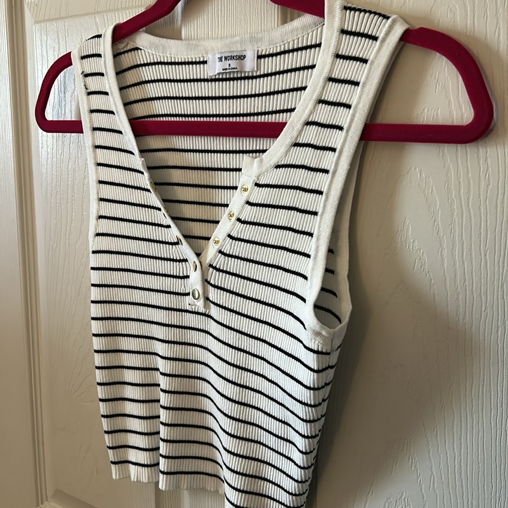 The Workshop Women’s White Black Stripe Sleeveless Ribbed Sweater Tank Size S - Picture 3 of 12